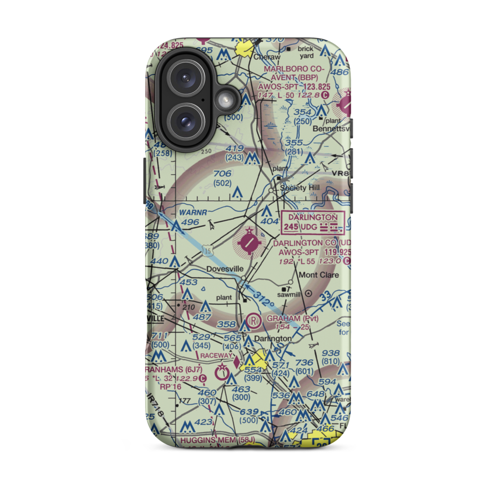 Darlington County Airport (UDG) VFR Sectional  Tough iPhone Case iPhone 16 Plus model shown