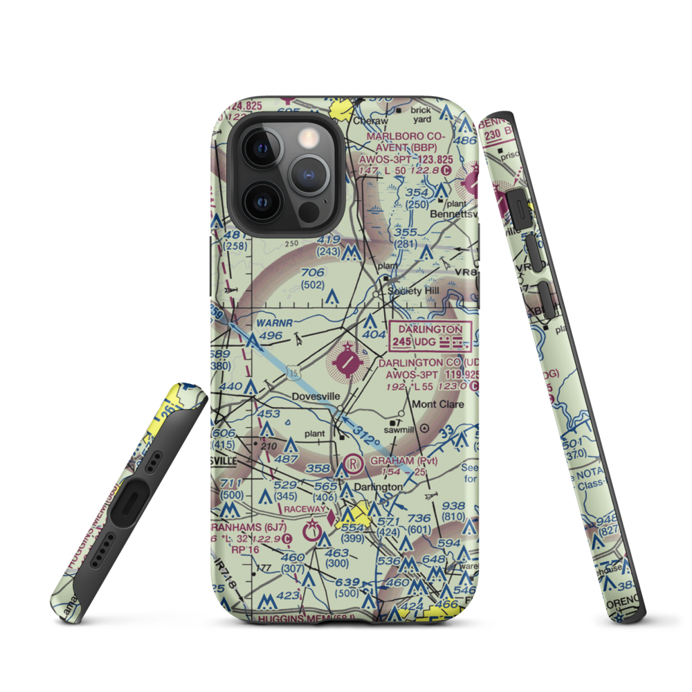 Darlington County Airport (UDG) VFR Sectional  Tough iPhone Case iPhone 12 Pro model shown