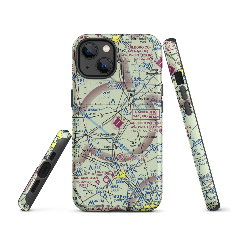 Darlington County Airport (UDG) VFR Sectional  Tough iPhone Case iPhone 13 model shown