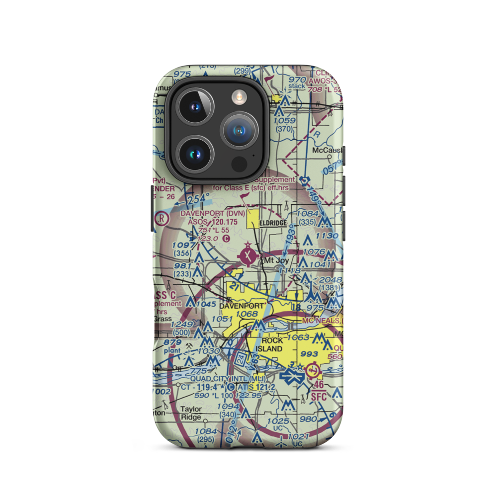 Davenport Municipal Airport (DVN) VFR Sectional  Tough iPhone Case iPhone 16 Pro model shown