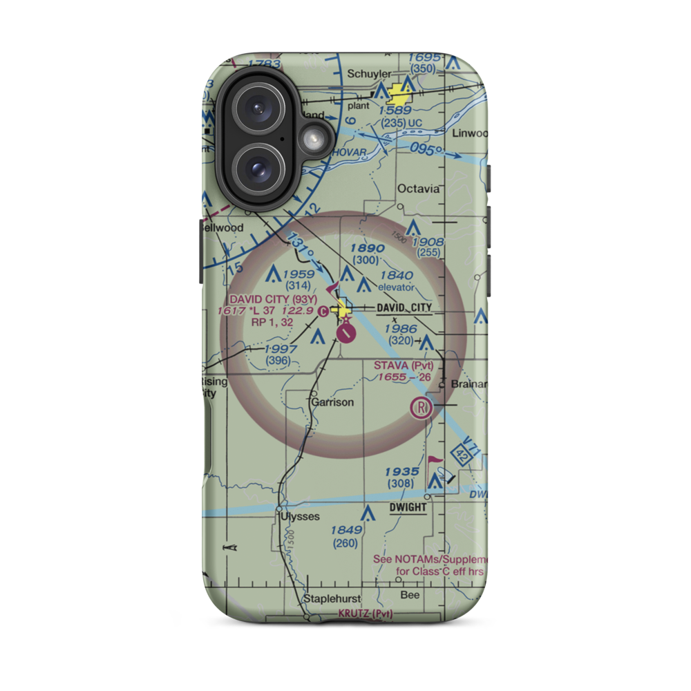 David City Municipal Airport (93Y) VFR Sectional  Tough iPhone Case iPhone 16 Plus model shown