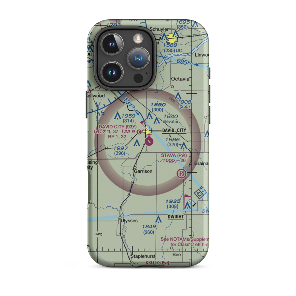 David City Municipal Airport (93Y) VFR Sectional  Tough iPhone Case iPhone 16 Pro Max model shown