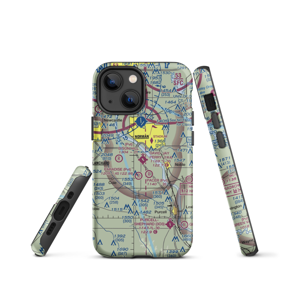 David Jay Perry Airport (1K4) VFR Sectional  Tough iPhone Case iPhone 13 mini model shown