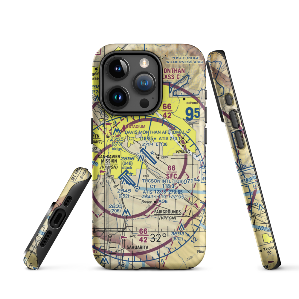 Davis Monthan Air Force Base (DMA) VFR Sectional  Tough iPhone Case iPhone 15 Pro model shown