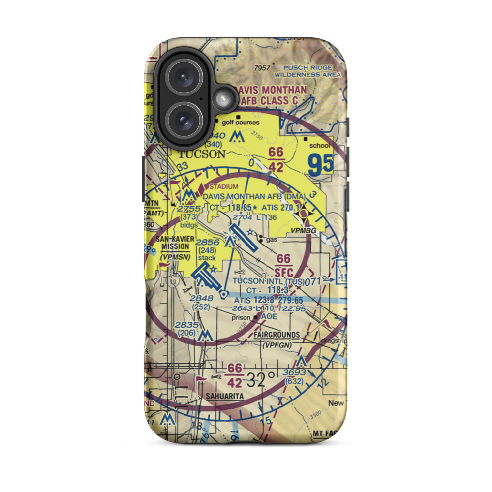 Davis Monthan Air Force Base (DMA) VFR Sectional  Tough iPhone Case iPhone 16 Plus model shown