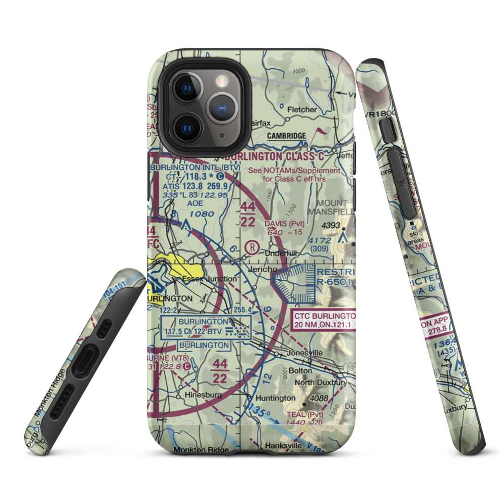 Davis Private Airport (VT45) VFR Sectional  Tough iPhone Case iPhone 11 Pro model shown