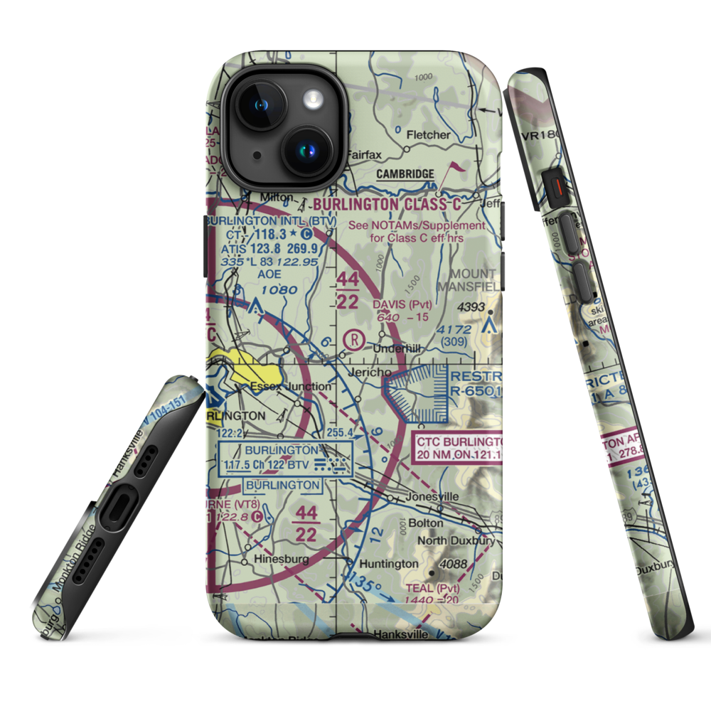 Davis Private Airport (VT45) VFR Sectional  Tough iPhone Case iPhone 15 Plus model shown