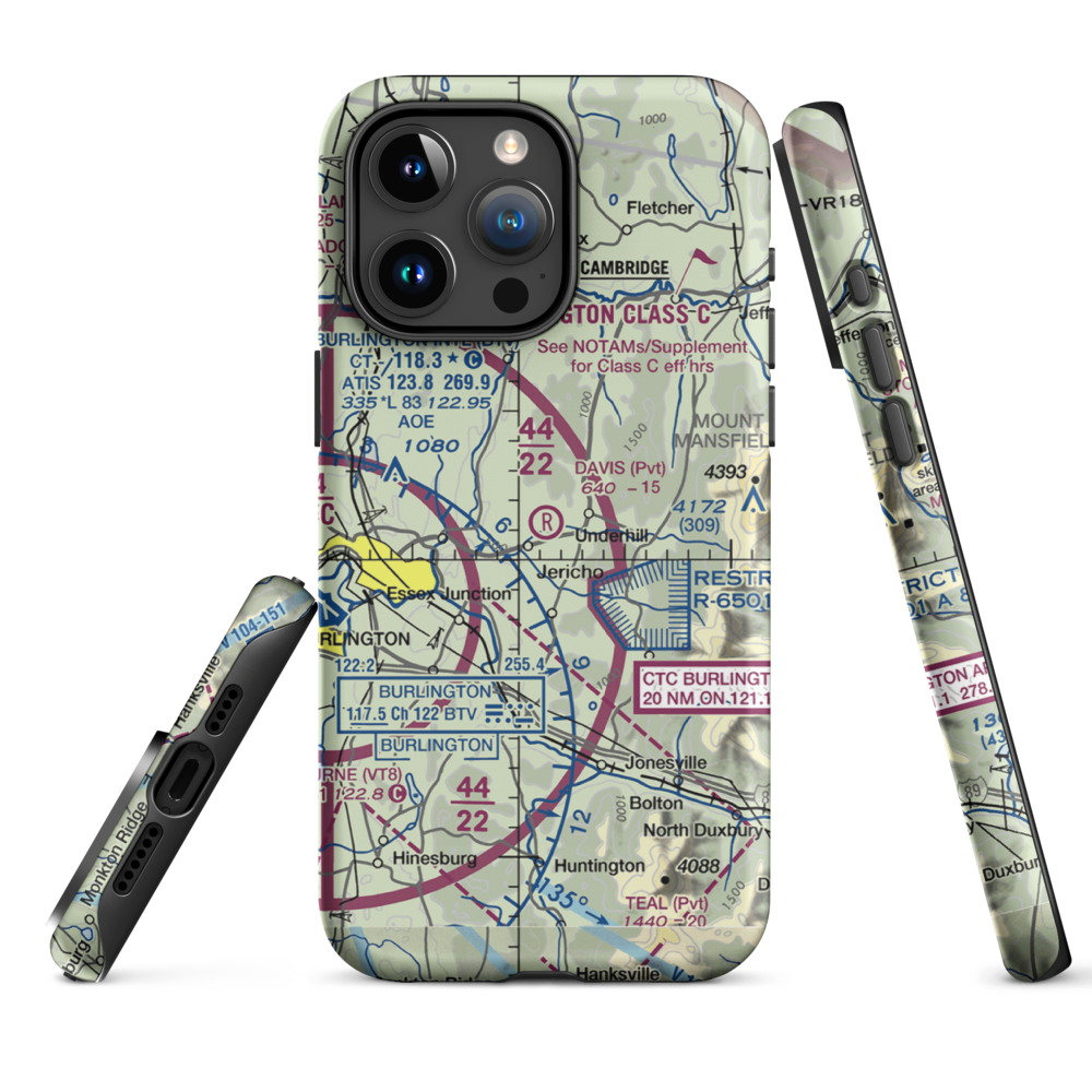 Davis Private Airport (VT45) VFR Sectional  Tough iPhone Case iPhone 15 Pro Max model shown