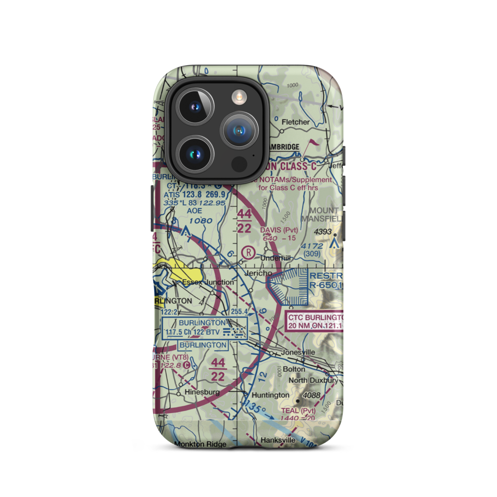 Davis Private Airport (VT45) VFR Sectional  Tough iPhone Case iPhone 16 Pro model shown