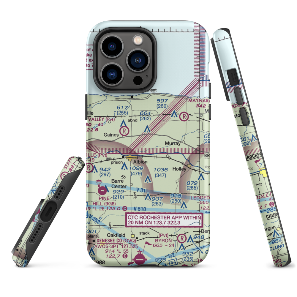 Dawn Patrol Aviation Airport (NK31) VFR Sectional  Tough iPhone Case iPhone 14 Pro Max model shown