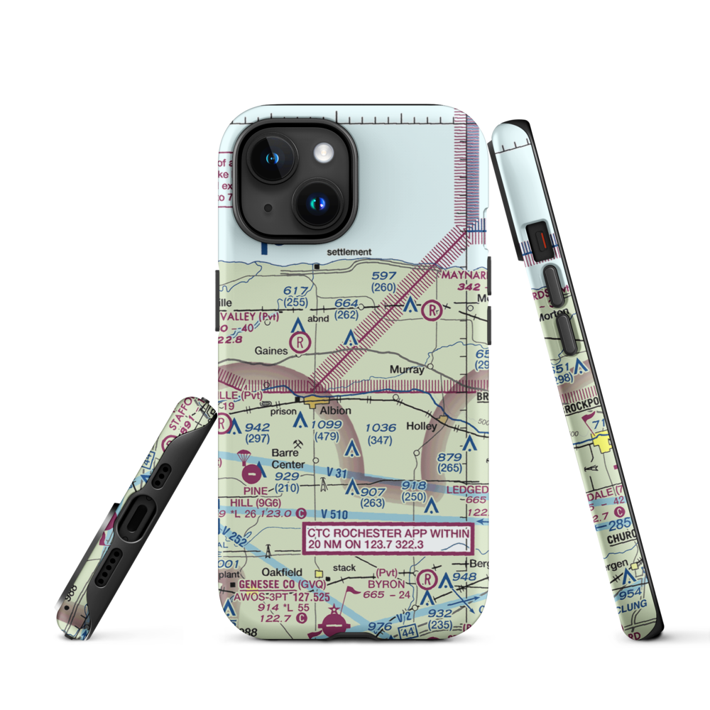 Dawn Patrol Aviation Airport (NK31) VFR Sectional  Tough iPhone Case iPhone 15 model shown