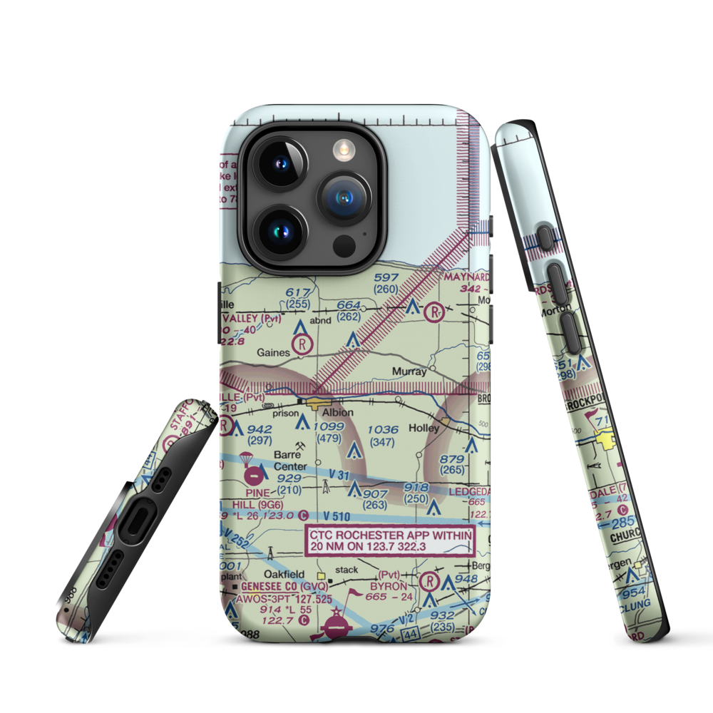 Dawn Patrol Aviation Airport (NK31) VFR Sectional  Tough iPhone Case iPhone 15 Pro model shown
