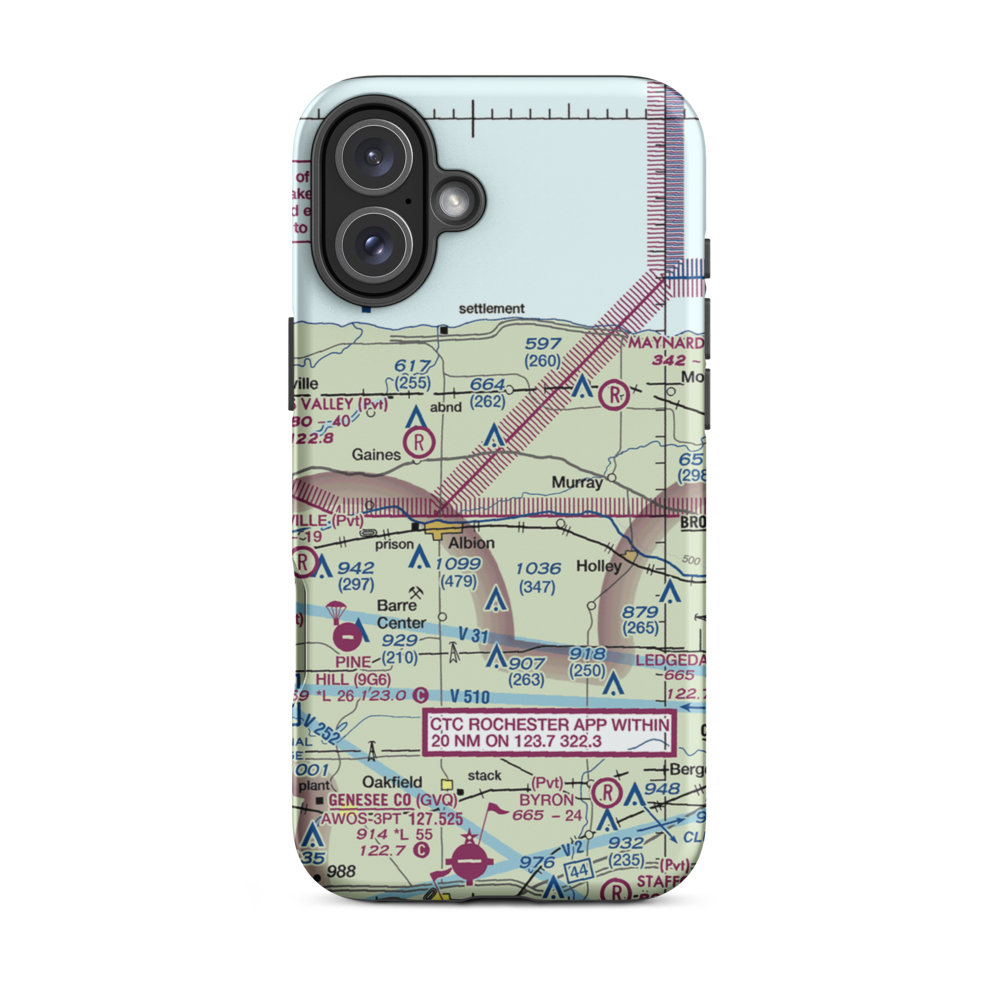 Dawn Patrol Aviation Airport (NK31) VFR Sectional  Tough iPhone Case iPhone 16 Plus model shown
