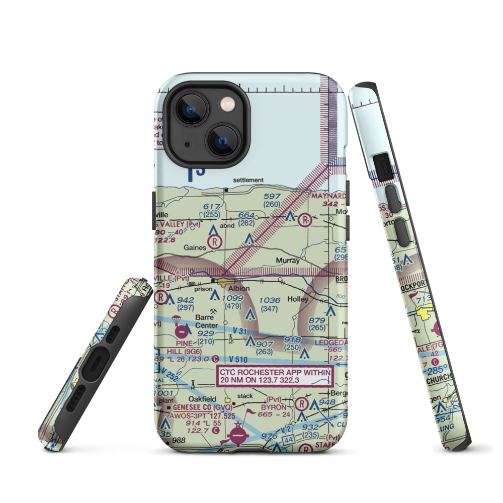 Dawn Patrol Aviation Airport (NK31) VFR Sectional  Tough iPhone Case iPhone 13 model shown