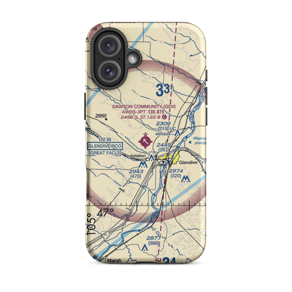 Dawson Community Airport (GDV) VFR Sectional  Tough iPhone Case iPhone 16 Plus model shown