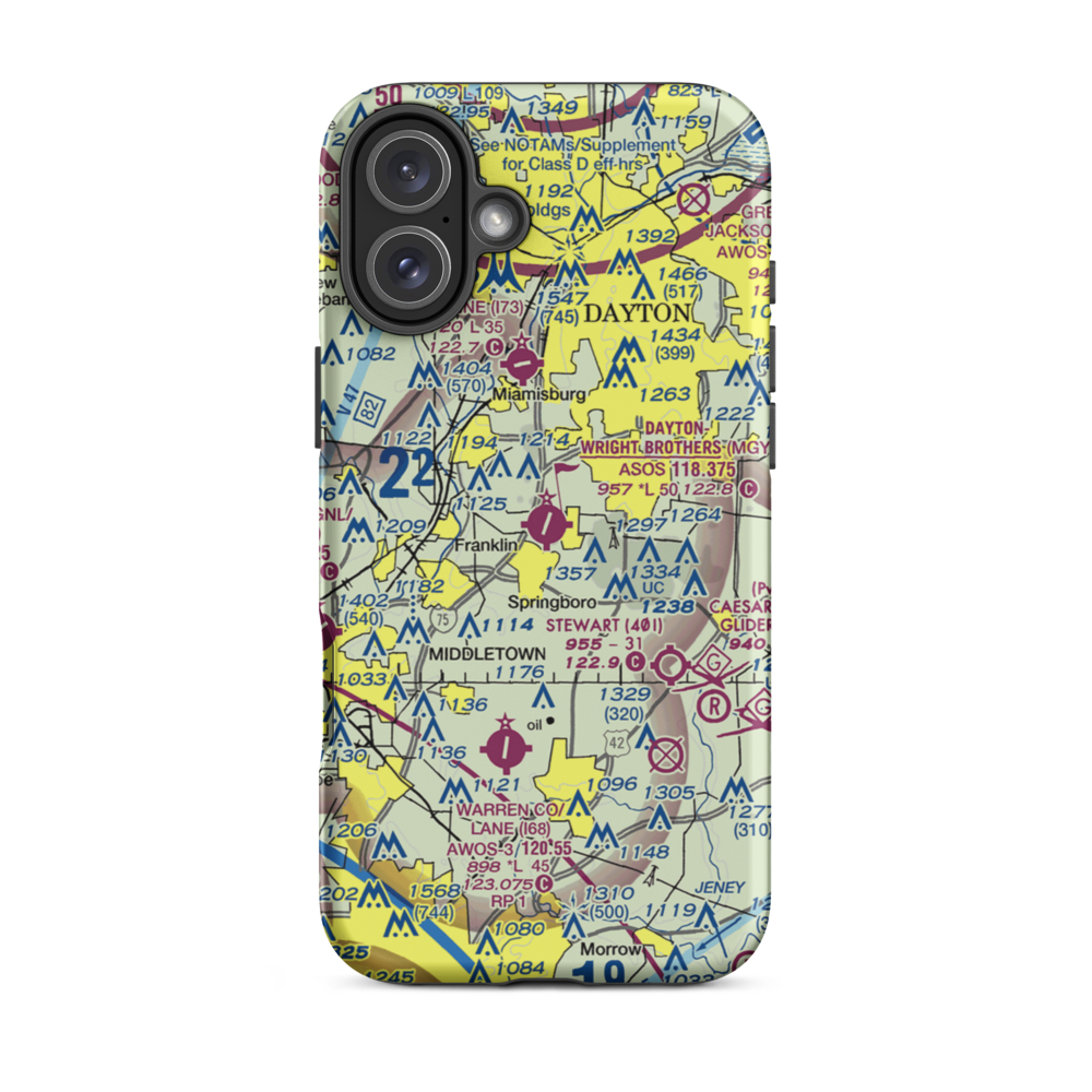 Dayton-Wright Brothers Airport (MGY) VFR Sectional  Tough iPhone Case iPhone 16 Plus model shown