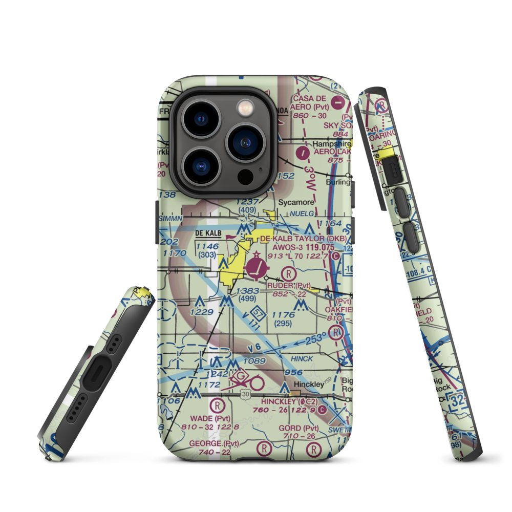 De Kalb Taylor Municipal Airport (DKB) VFR Sectional  Tough iPhone Case iPhone 14 Pro model shown