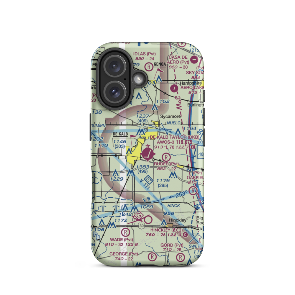 De Kalb Taylor Municipal Airport (DKB) VFR Sectional  Tough iPhone Case iPhone 16 model shown