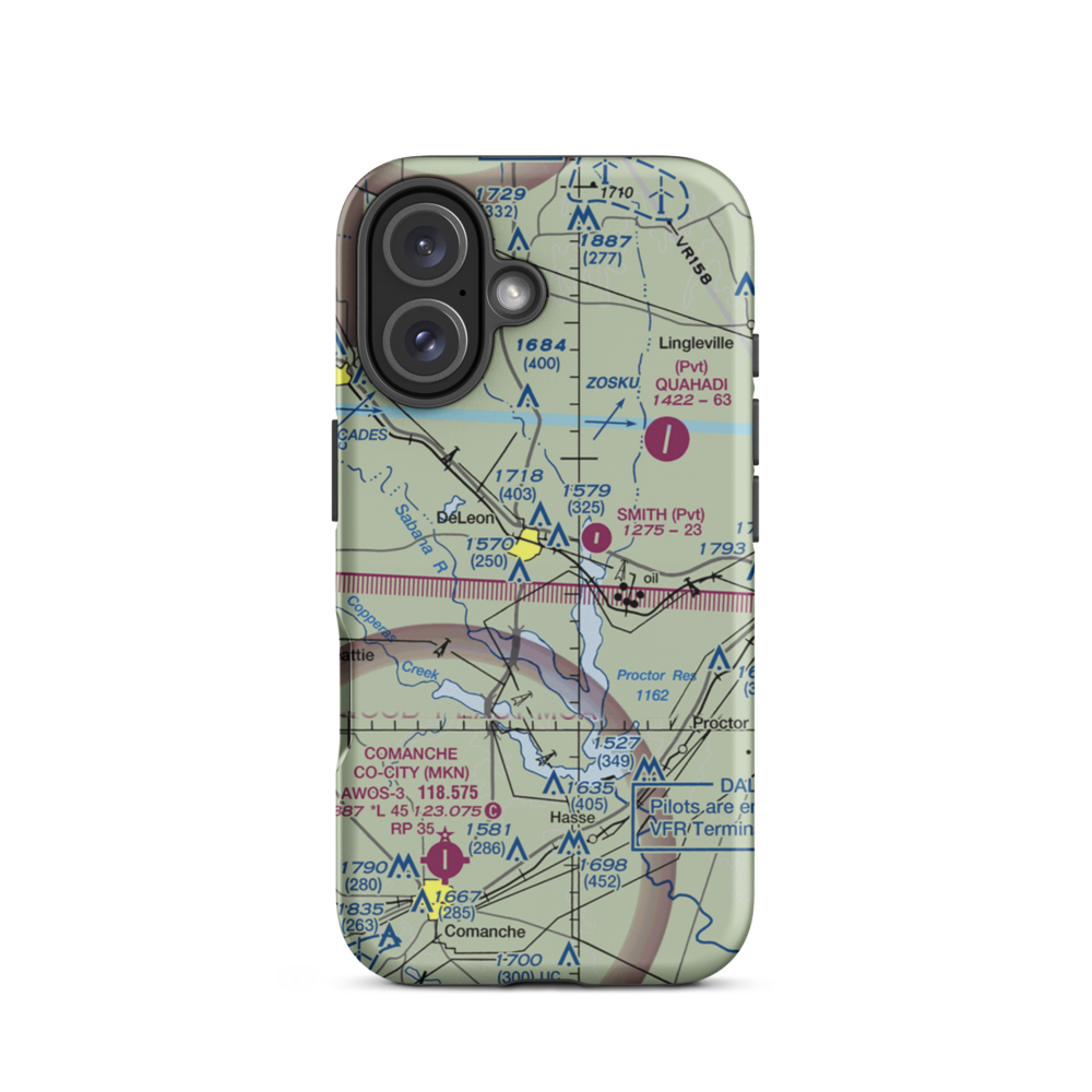 De Leon Municipal Airport (04F) VFR Sectional  Tough iPhone Case iPhone 16 model shown