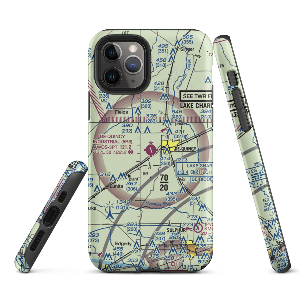 De Quincy Industrial Airpark (5R8) VFR Sectional  Tough iPhone Case iPhone 11 Pro model shown