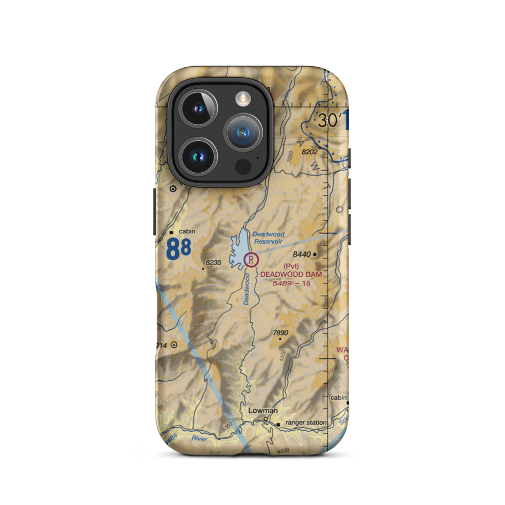 Deadwood Dam Airstrip (ID86) VFR Sectional  Tough iPhone Case iPhone 16 Pro model shown