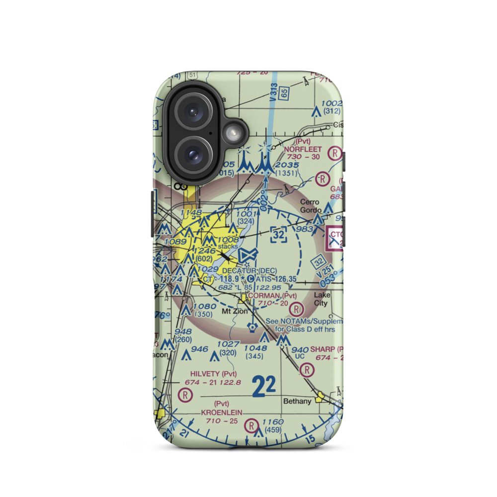 Decatur Airport (DEC) VFR Sectional  Tough iPhone Case iPhone 16 model shown