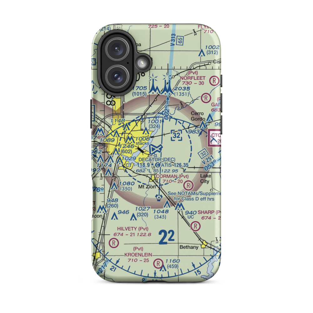 Decatur Airport (DEC) VFR Sectional  Tough iPhone Case iPhone 16 Plus model shown