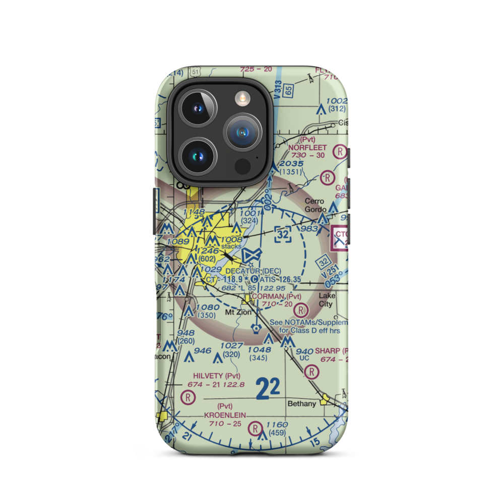 Decatur Airport (DEC) VFR Sectional  Tough iPhone Case iPhone 16 Pro model shown