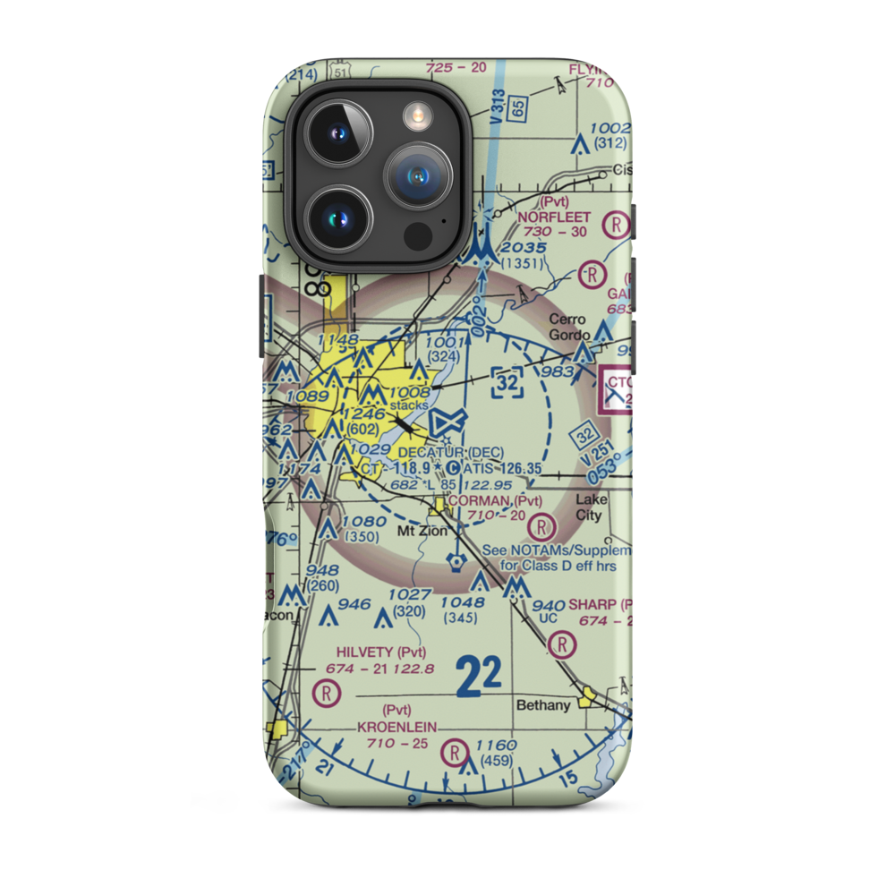 Decatur Airport (DEC) VFR Sectional  Tough iPhone Case iPhone 16 Pro Max model shown
