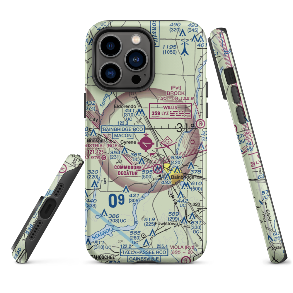 Decatur County Industrial Air Park (BGE) VFR Sectional  Tough iPhone Case iPhone 14 Pro Max model shown