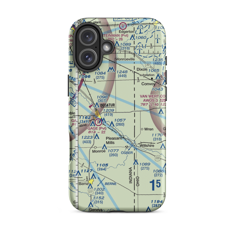 Decatur HI-Way Airfield (DCR) VFR Sectional  Tough iPhone Case iPhone 16 Plus model shown
