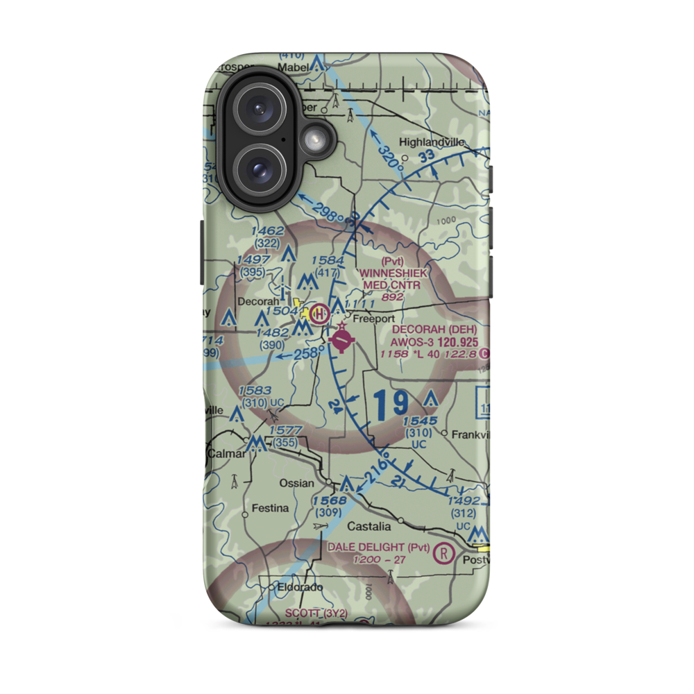 Decorah Municipal Airport (DEH) VFR Sectional  Tough iPhone Case iPhone 16 Plus model shown
