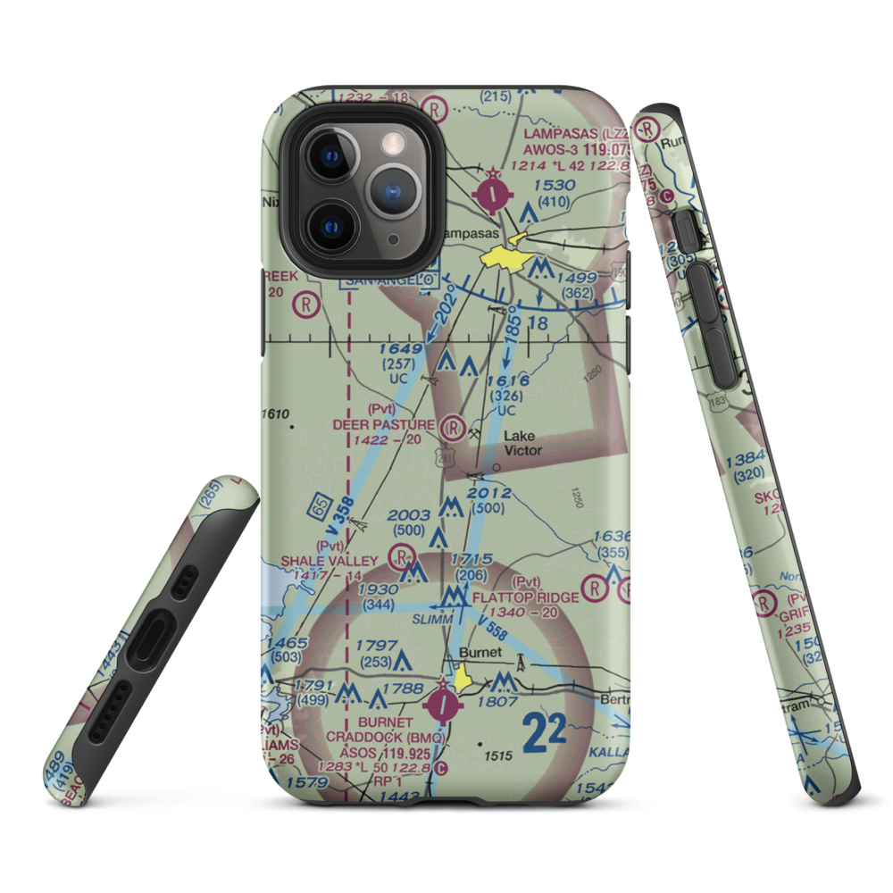 Deer Pasture Airport (69TE) VFR Sectional  Tough iPhone Case iPhone 11 Pro model shown