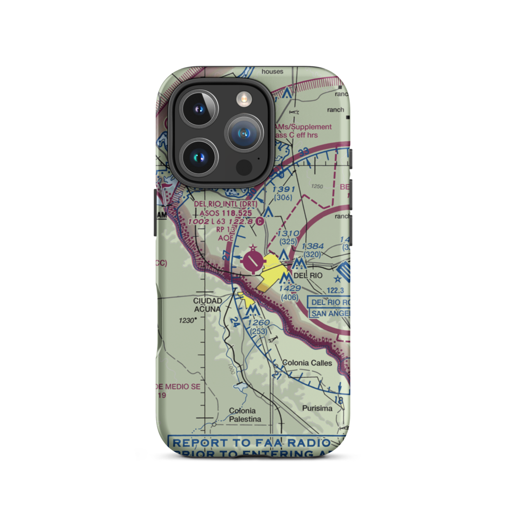 Del Rio International Airport (DRT) VFR Sectional  Tough iPhone Case iPhone 16 Pro model shown