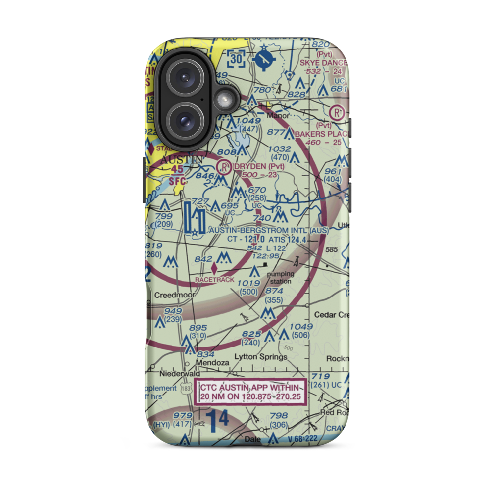 Del Valle Airport (TA55) VFR Sectional  Tough iPhone Case iPhone 16 Plus model shown