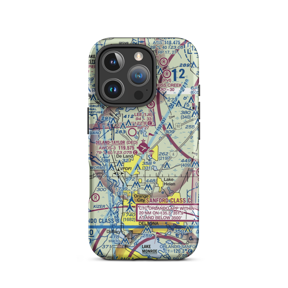Deland Municipal Sidney H Taylor Field (DED) VFR Sectional  Tough iPhone Case iPhone 16 Pro model shown