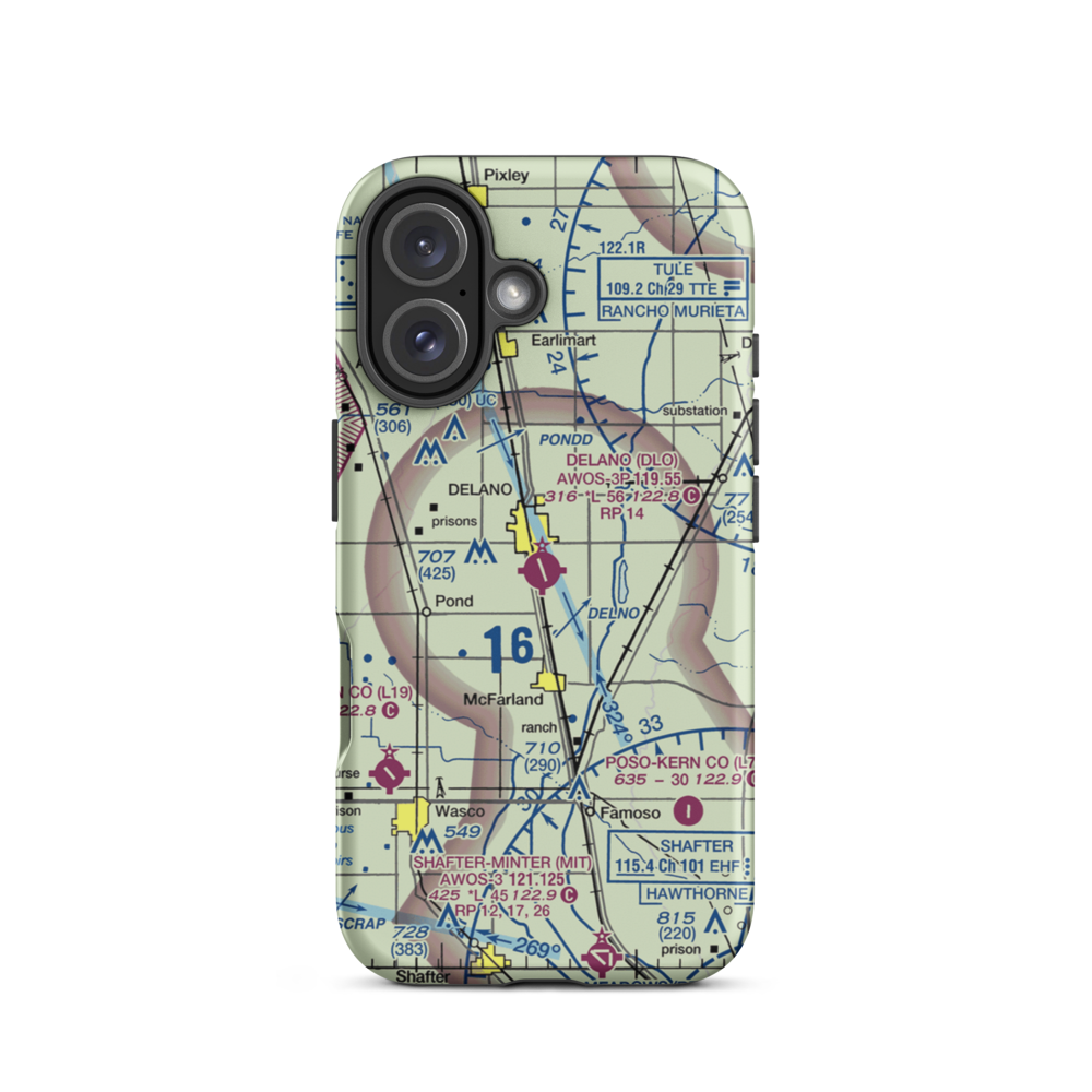 Delano Municipal Airport (DLO) VFR Sectional  Tough iPhone Case iPhone 16 model shown