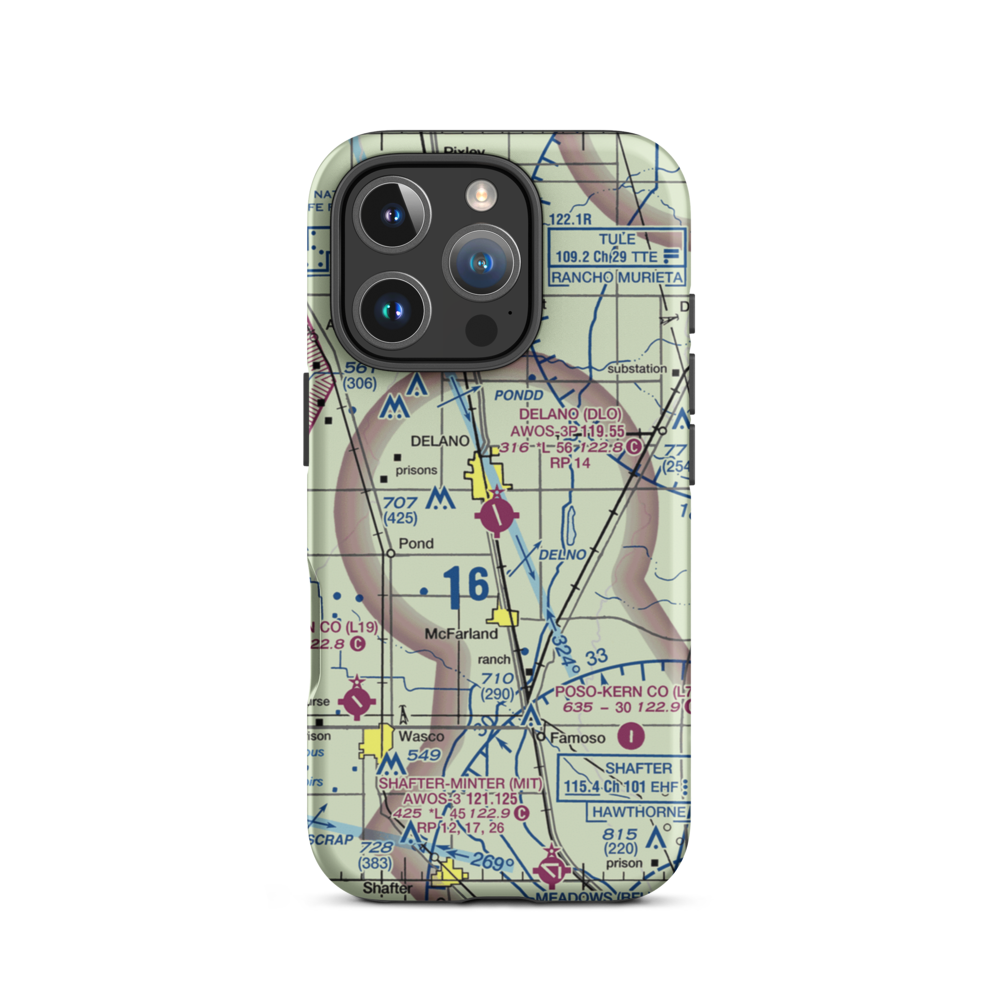 Delano Municipal Airport (DLO) VFR Sectional  Tough iPhone Case iPhone 16 Pro model shown