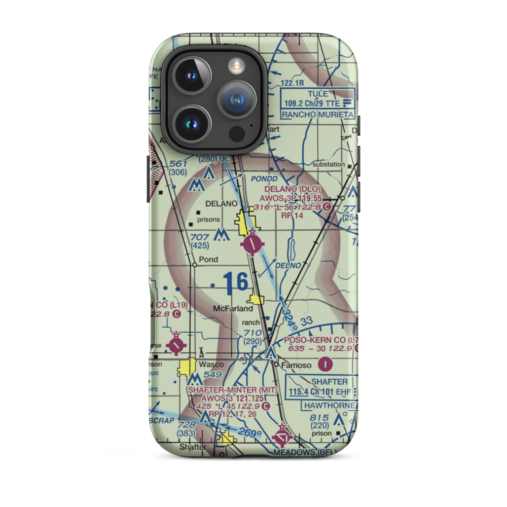 Delano Municipal Airport (DLO) VFR Sectional  Tough iPhone Case iPhone 16 Pro Max model shown