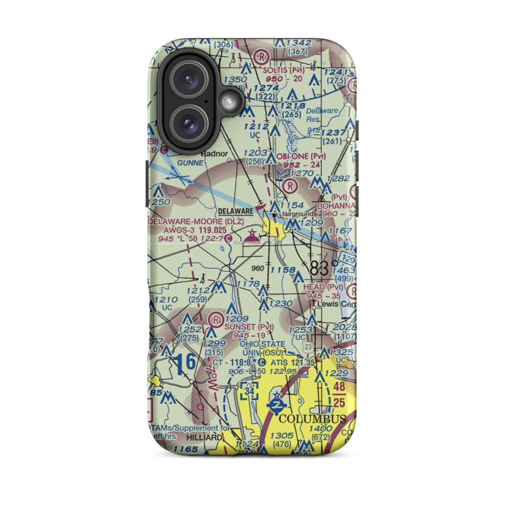Delaware Municipal Airport (DLZ) VFR Sectional  Tough iPhone Case iPhone 16 Plus model shown