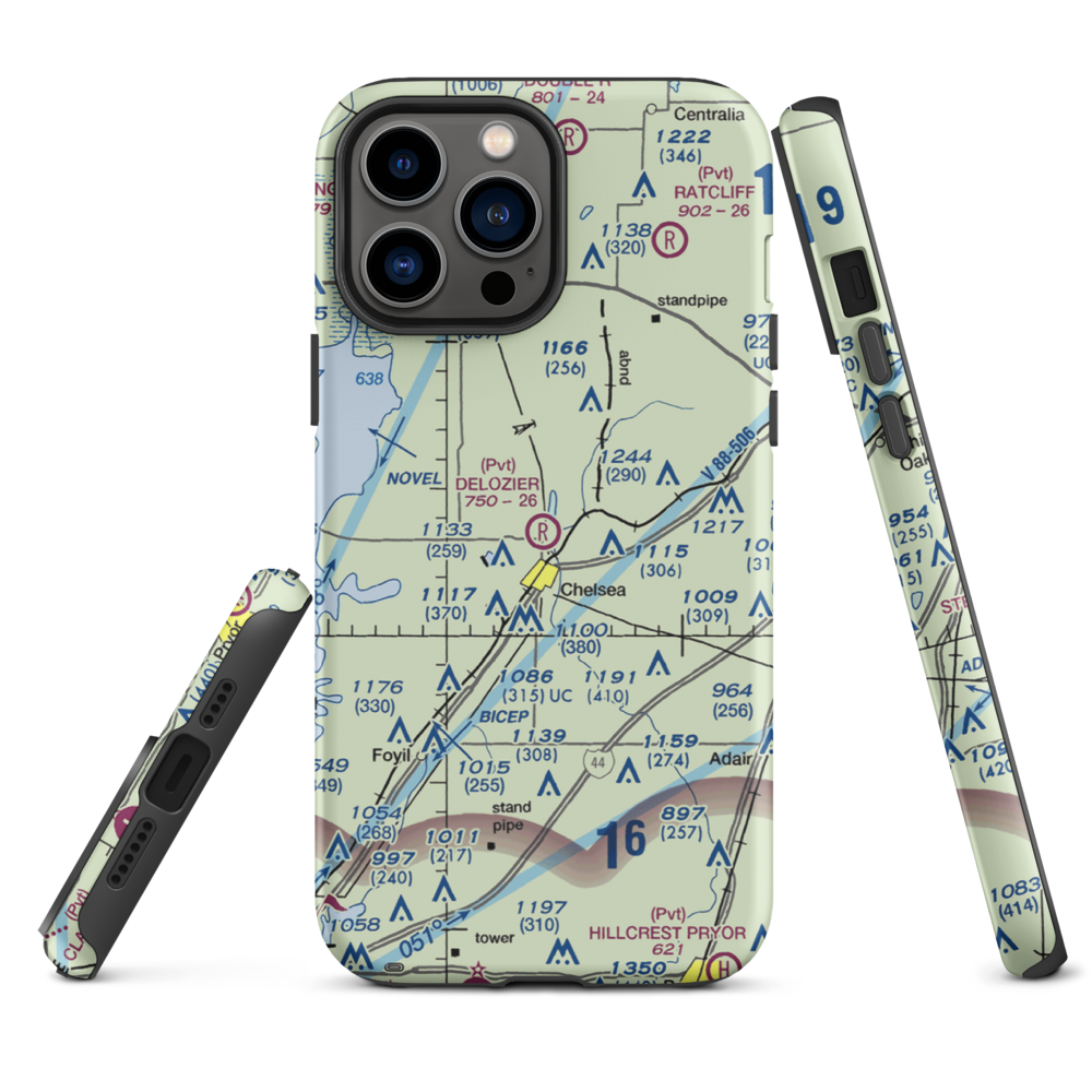 Delozier Airport (OK78) VFR Sectional  Tough iPhone Case iPhone 13 Pro Max model shown