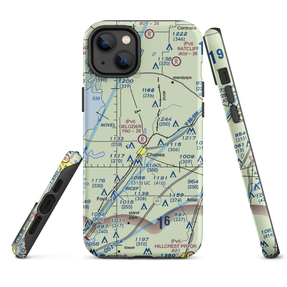 Delozier Airport (OK78) VFR Sectional  Tough iPhone Case iPhone 14 Plus model shown