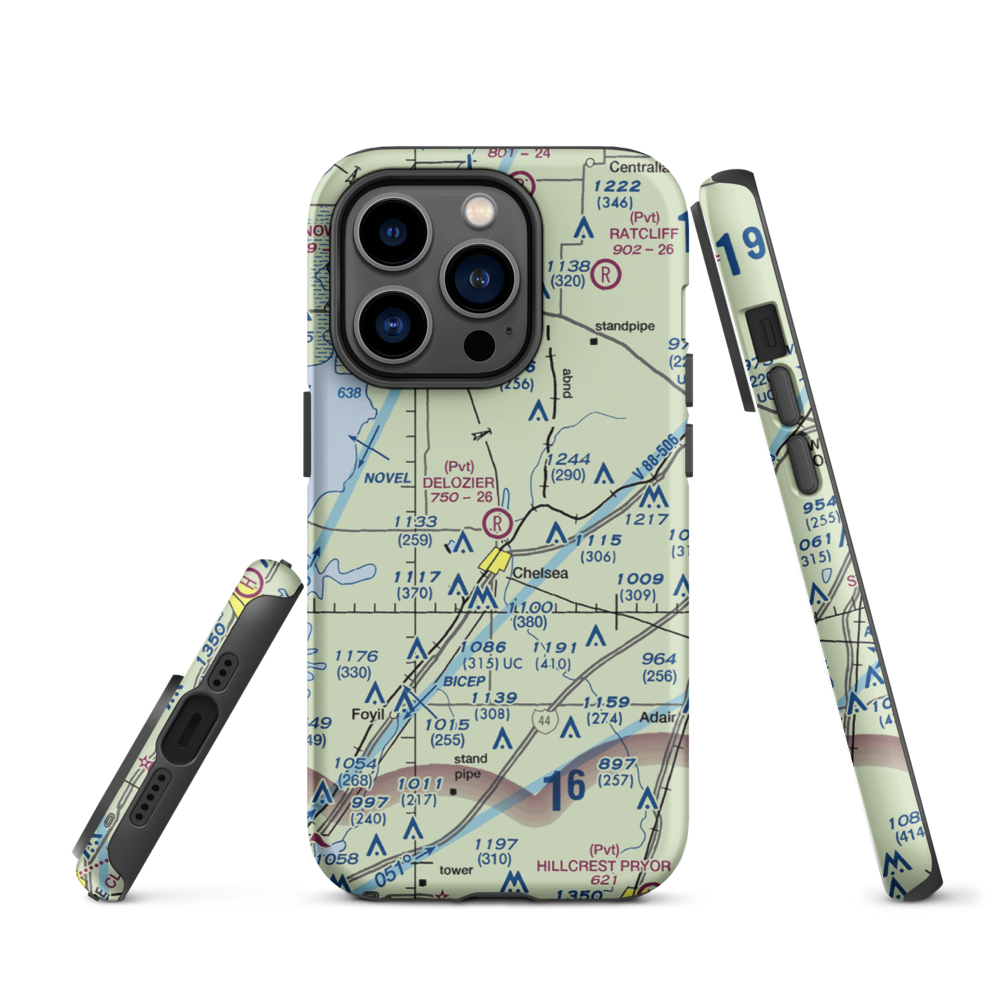 Delozier Airport (OK78) VFR Sectional  Tough iPhone Case iPhone 14 Pro model shown