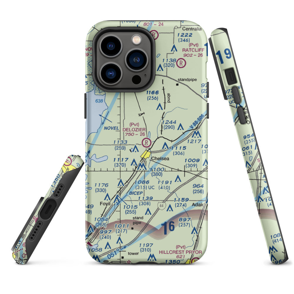 Delozier Airport (OK78) VFR Sectional  Tough iPhone Case iPhone 14 Pro Max model shown