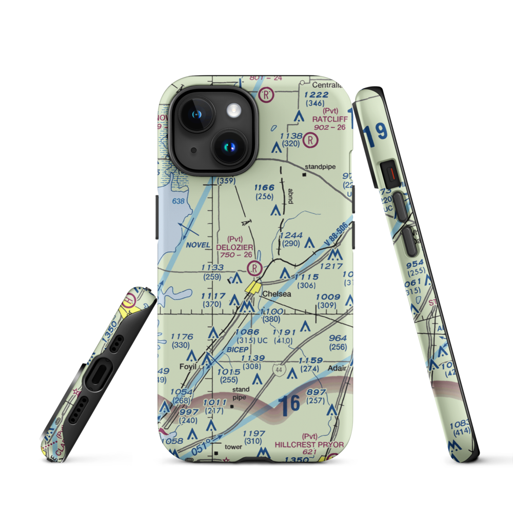 Delozier Airport (OK78) VFR Sectional  Tough iPhone Case iPhone 15 model shown