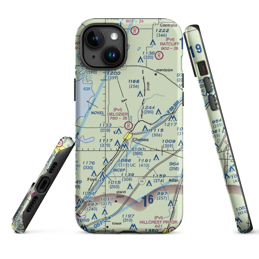 Delozier Airport (OK78) VFR Sectional  Tough iPhone Case iPhone 15 Plus model shown