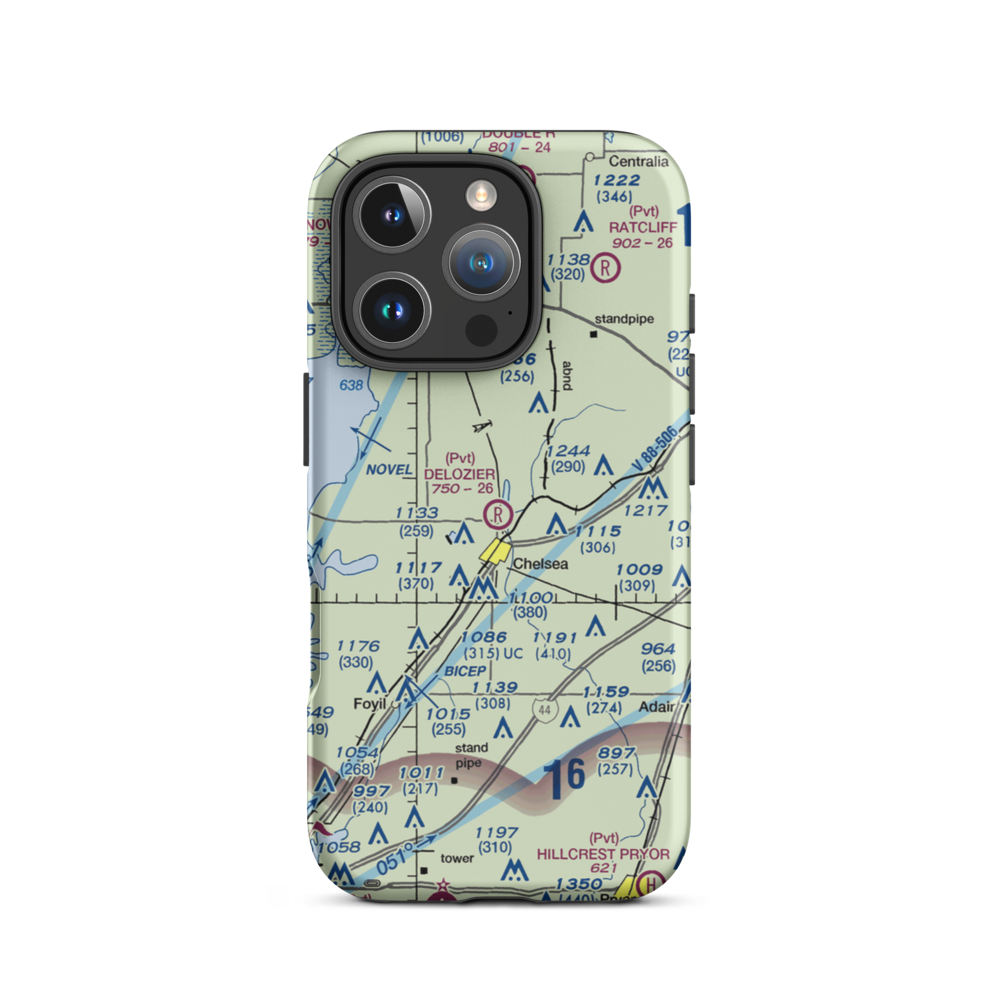 Delozier Airport (OK78) VFR Sectional  Tough iPhone Case iPhone 16 Pro model shown