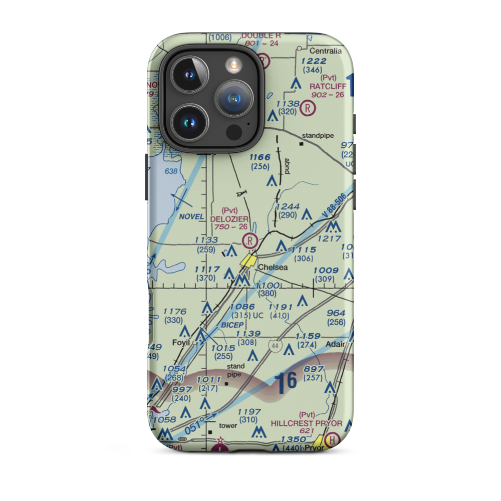 Delozier Airport (OK78) VFR Sectional  Tough iPhone Case iPhone 16 Pro Max model shown