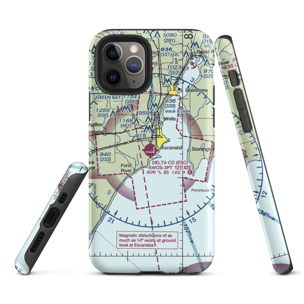 Delta County Airport (ESC) VFR Sectional  Tough iPhone Case iPhone 11 Pro model shown
