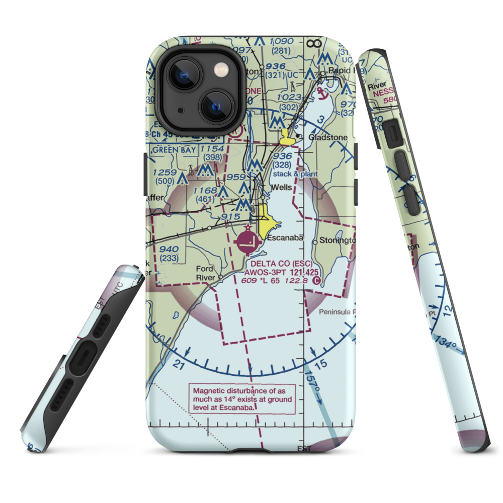 Delta County Airport (ESC) VFR Sectional  Tough iPhone Case iPhone 14 Plus model shown